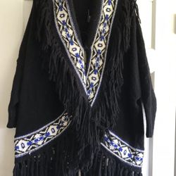  Ralph Lauren Black Wool Blend Southwest Cardigan 