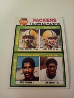 Vintage 1979 Topps football/1979 Packers team leaders/ Terrell Middleton/ James lofton/ Willie Buchanan/ Ezra Johnson/ card # 407