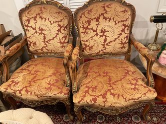 2 Vintage French-Style Carved Wood Armchairs