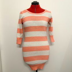 Peach & White Striped Sweater Dress
