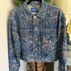 Scotch & Soda FLORAL JACQUARD DENIM JACKET IN BLUE Size Large