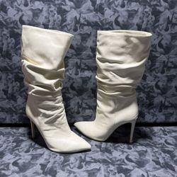 Paris Texas ivory scrunch boot   Made in Italy  The Paris Texas Slouchy Nappa 60 Leather Stiletto Heeled Boots in white, size 39.5, are designed for w