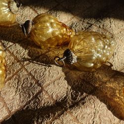 Vintage Glass Ornaments - five gold grape clusters  