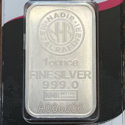 1 Oz Silver Bat NADIR  .999 Fine Silver In Assay