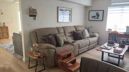 Large Tan Fabric Recliner Sofa