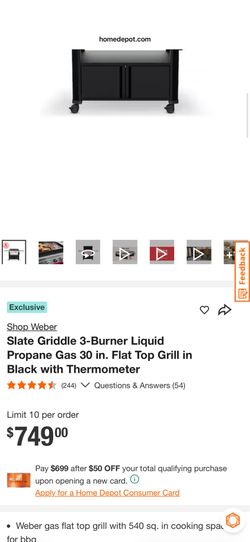 Slate Griddle 3-Burner Liquid Propane Gas 30 in. Flat Top Grill in Black with Thermometer