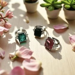 Emerald Cut Gemstone diamond Ring Size 7