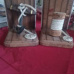 Vintage Nautical Wood Bookends