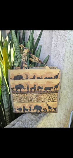 Vintage African Safari Themed Tapestry Tote Bag Purse Benjamin Jordan