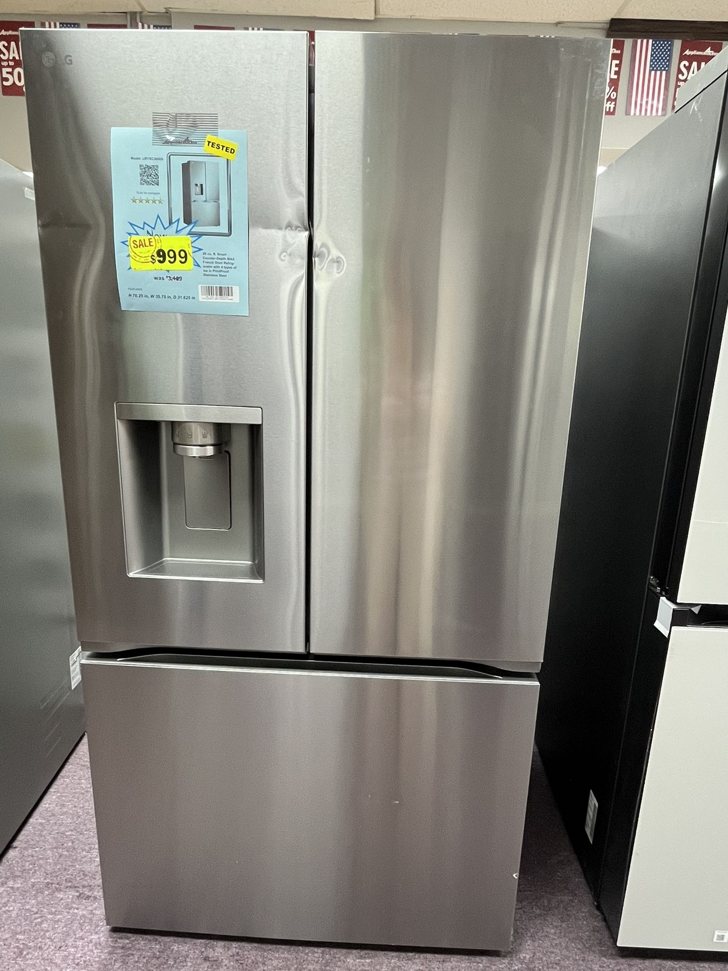 Refrigerator, LG 36β Counter Depth Fridge With Water And Ice On Door, New Scratch Dents With Manufacturer Warranty
