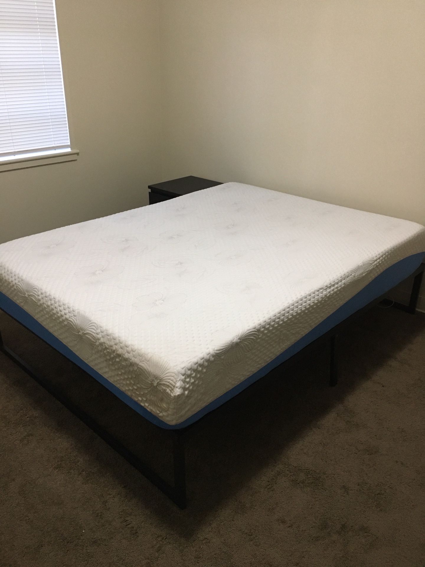 Queen size Mattress, Bed Frame, Night Stand