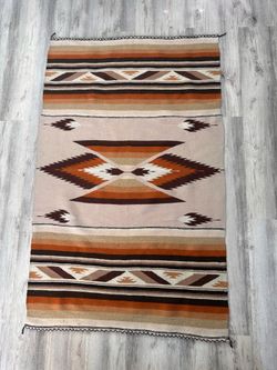 Southwestern Wool Rug Hand Woven 70" x 44.5" Terracotta Brown Diamond Tapestry⁠