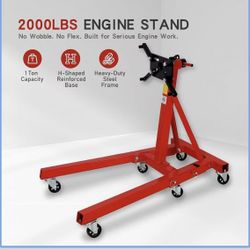 2000 LBS (1 Ton) Capacity Heavy Duty Engine Motor Stand with 360 Degree Rotating Head and Folding Frame, Steel Engine Lift Holder Stand with 6 Wheels 