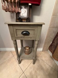 Gray Wood Accent Table with Drawer