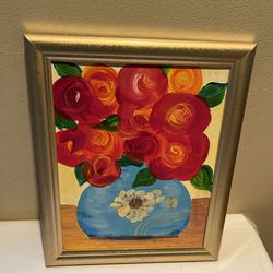 Framed Original Art Painting Floral Arrangement 14” x 17”