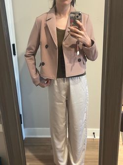 Zara Cropped Double-Breasted Blazer in Blush Pink