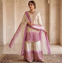 Premium 3-Piece Georgette Sharara Set | Traditional Fersi Salwar Kameez Suit