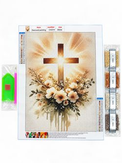 Cross and Flowers DIY Diamond Painting Kit 30 x 40 cm - CH2374