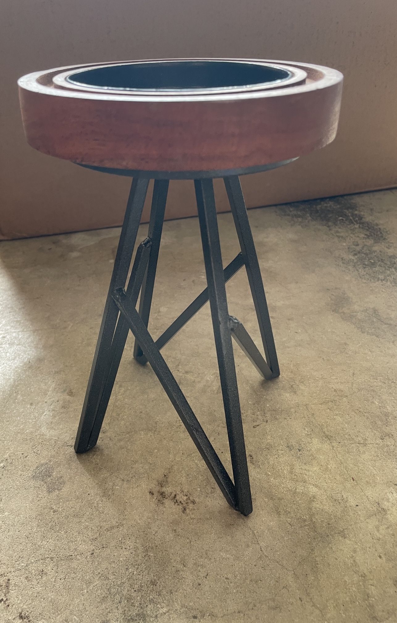 Wrought Iron/ Wood trim Pillar Candle holder 9 inch tall