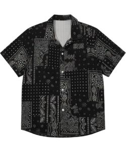 Black and White bandana print button-up shirt #bandana Size 14-15yrs