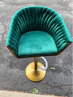 Set of 2 Emerald Velvet Gold Bar Stools – Modern Glam Counter Chairs