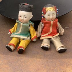 Adorable pair of vintage porcelain Japanese dolls, Asian All-Bisque Pair - Circa 1920's