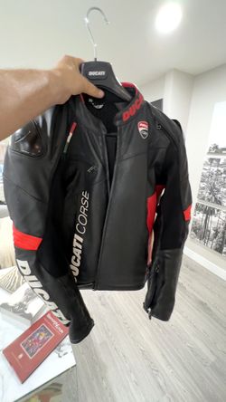 Ducati Corse Leather Motorcycle Jacket by Dainese, Size 52