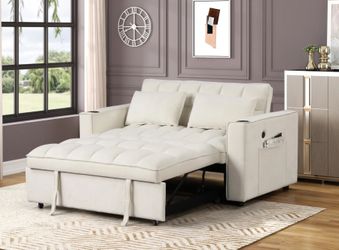 Loveseat Convertible bed White Velvet, USB Port, New Especial price