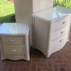 Wicker dresser, and side table with glass top