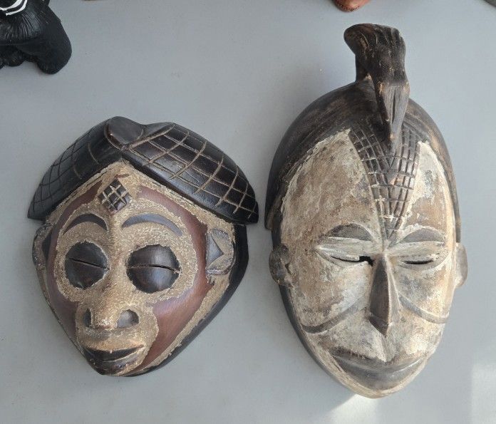 Lot (2) African Wood Masks Punu Gabon & Igbo