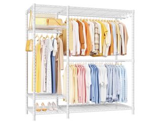 Ulif F7 Garment Rack, Heavy Duty Clothes Rack, Clothing Racks for Hanging Clothes, 6-Tiers Freestanding Portable Closet Storage Rack 58'' W × 14.6'' D