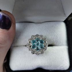 Vintage Swiss Blue Topaz And White Sapphire " Snowflake" Ring