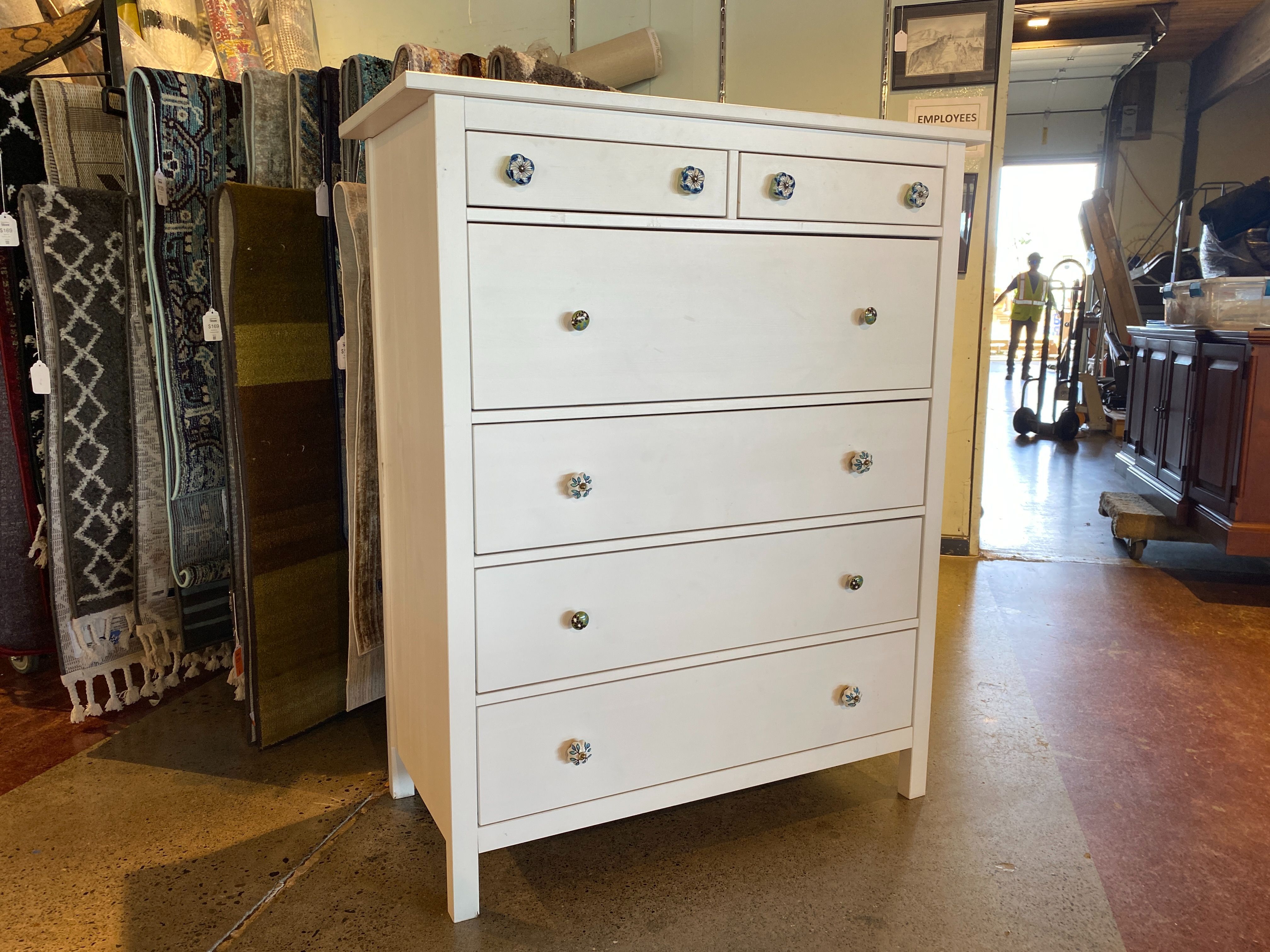 White Decorative Knob 6-Drawer Tallboy Dresser
