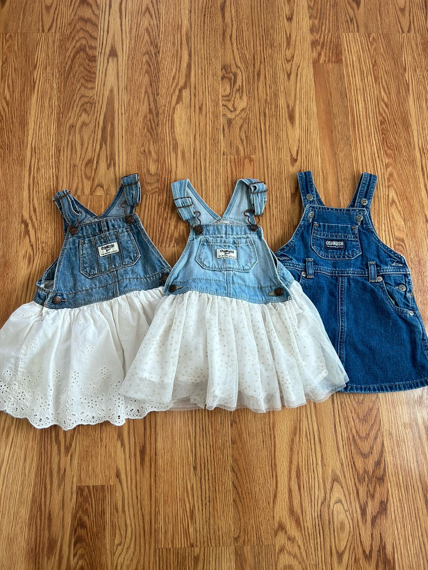 Toddler Girls 12–18m Lot of Three OshKosh Bgosh Overall Dresses