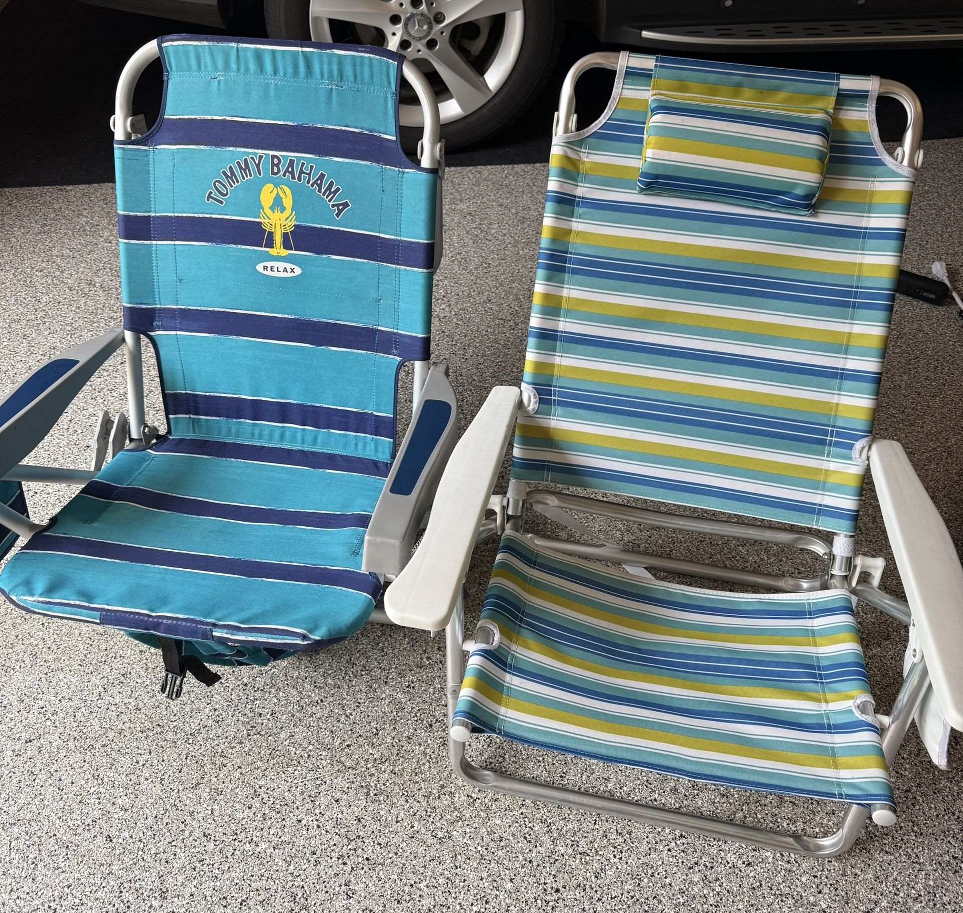 Two Low Camp Beach Folding Concert Chairs