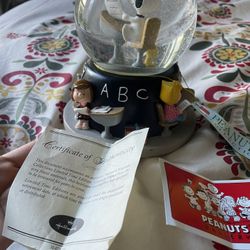 Vintage Rare Peanuts Snoopy Back To School Snow Water Music Globe 