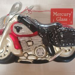 Harley Davidson  Department 56 Mercury Glass Large Motorcycle  Christmas  Ornament