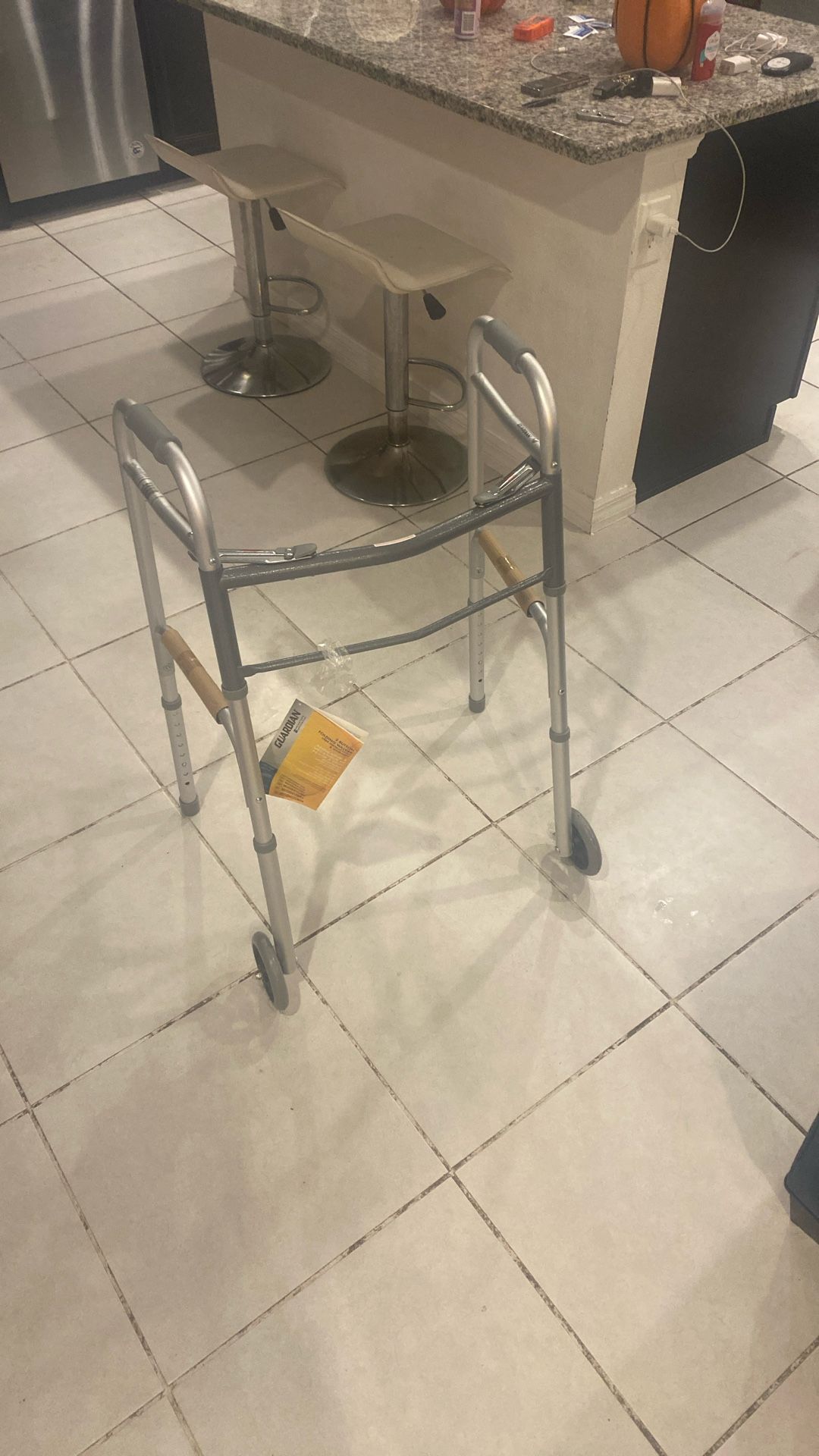 Guardian 2 Button Folding Walker With Wheels