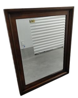 Brown Wood Frame Beveled Rectangular Mirror
