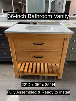 36" Bathroom Vanity with Carrara Marble Countertop & Solid Wood & Plywood Cabinet  # 3553
