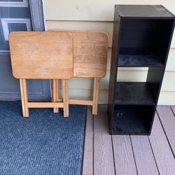 2-solid Wood Folding Tables And Shelf Unit