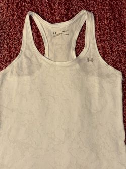 Under Armour Women's HeatGear Burnout/Jacquard Pattern Racerback Tank Top - White (Size Medium)