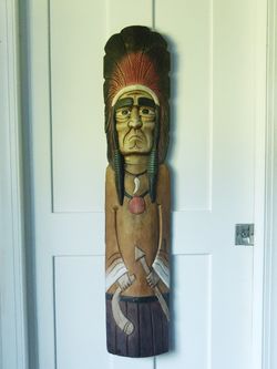 Vintage Native American Chief Hand Carved Wall Art 40"