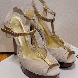 ALDO Rogan High Heels w/ platform Cream&Gold Women's Size 38/ 7