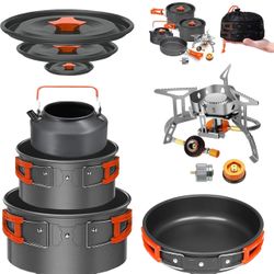 Camping Cookware Mess Kit Set with Stove - Backpacking Camping Pots and Pans Set