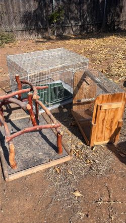 Bird Cage Set with Wood Perch Stand