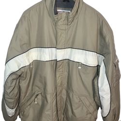 VintagAERO Jacket Mens Large Beige White Full Zip Lined Wind Rain Snow Resistant