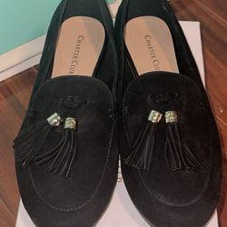 New Charter Club Size 6.5 Black Suede Moccasins 