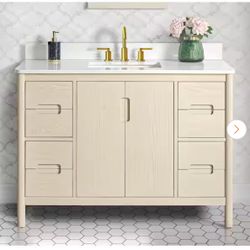 Montrose 49 in. Single Sink Natural Elm Bath Vanity with White Quartz Top (Assembled)