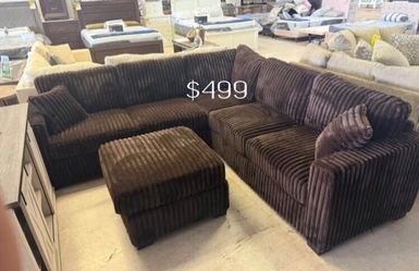 Stylish‼️4-Pc FurLike Jumbo Corduroy Sectional Sofa Set